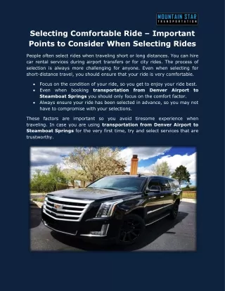 Selecting Comfortable Ride – Important Points to Consider When Selecting Rides