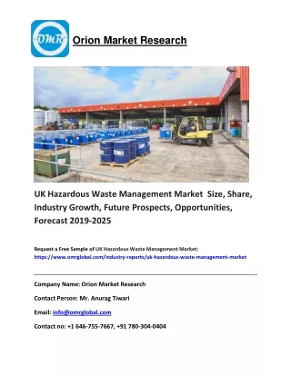 UK Hazardous Waste Management Market  Size, Share, Industry Growth, Future Prospects, Opportunities, Forecast 2019-2025