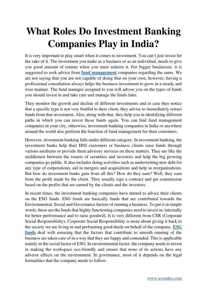 what roles do investment banking companies play