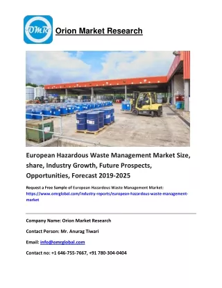 European Hazardous Waste Management Market Size, share, Industry Growth, Future Prospects, Opportunities, Forecast 2019-