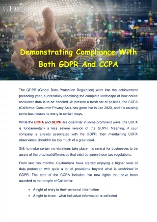 Demonstrating Compliance With Both GDPR And CCPA - CDG.io