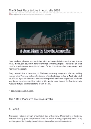 Best place to live in australia 2020