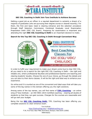 SSC CGL Coaching in Delhi Join Tara Institute to Achieve Success