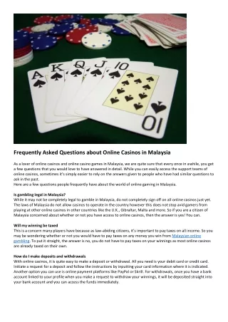 Frequently Asked Questions about Online Casinos in Malaysia