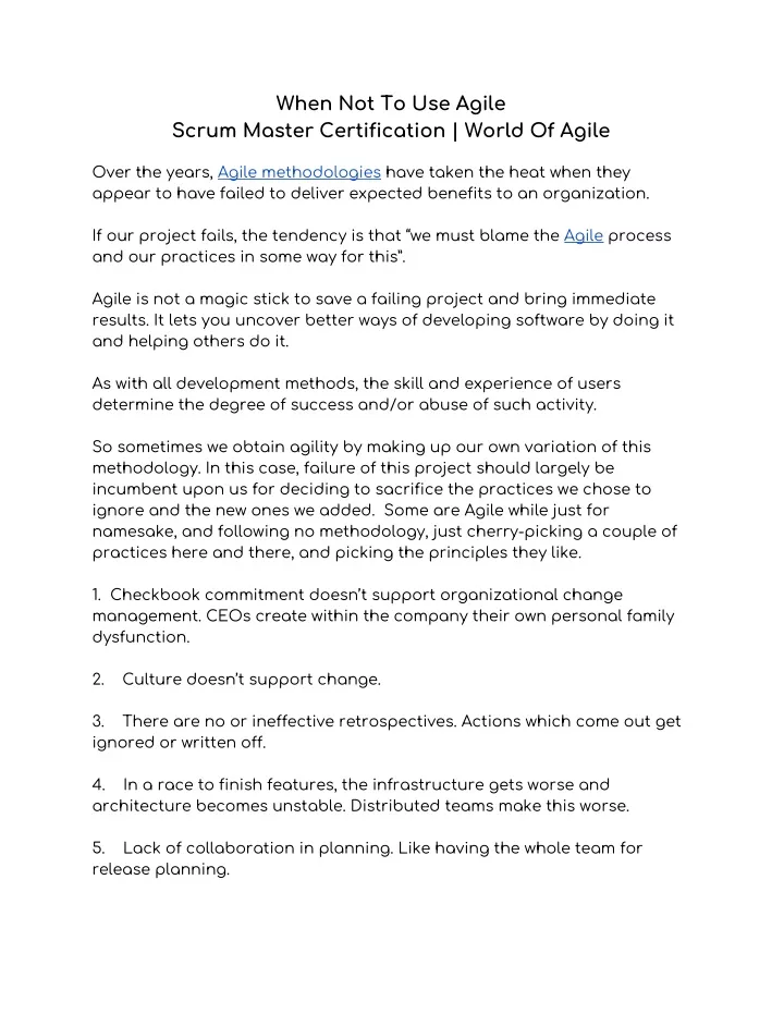 when not to use agile scrum master certification