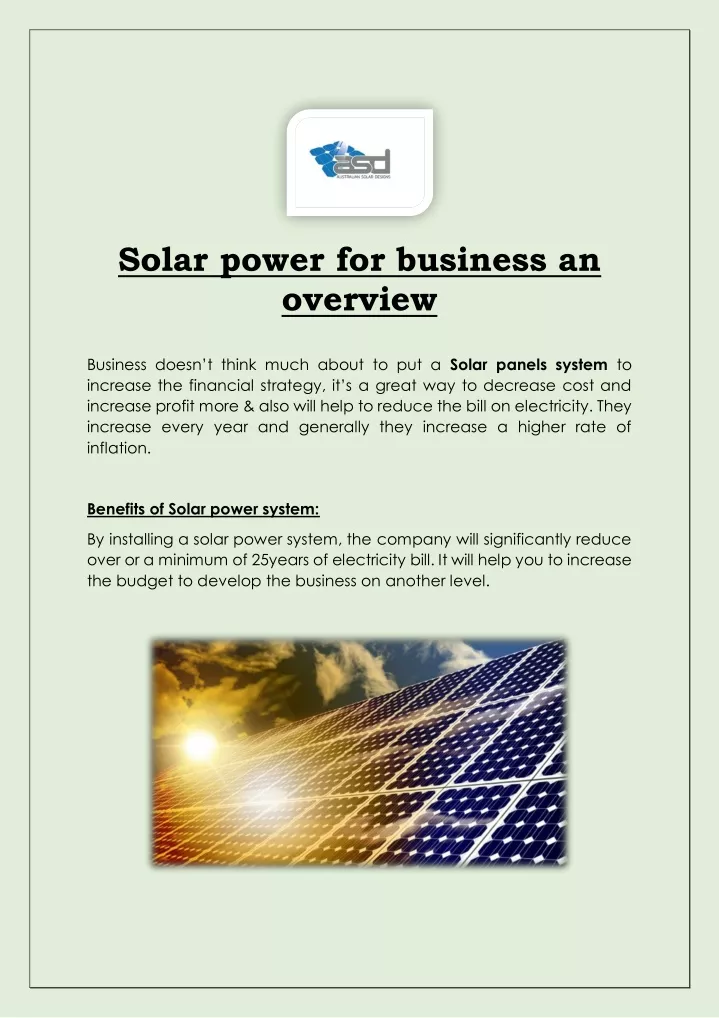 solar power for business an overview business
