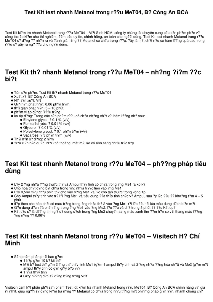 test kit test nhanh metanol trong r u met04