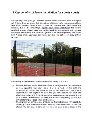 3 Key benefits of fence installation for sports courts