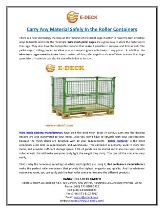 Carry Any Material Safely In the Roller Containers