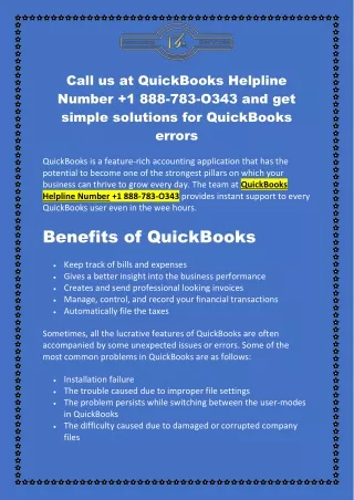 QuickBooks Helpline Number  1 888-783-O343