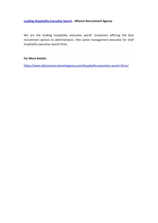leading hospitality executive search alliance