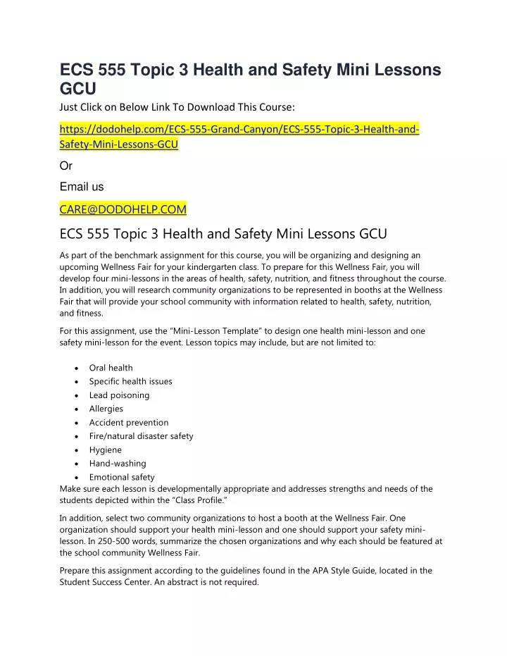 ecs 555 topic 3 health and safety mini lessons