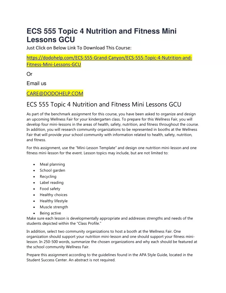 ecs 555 topic 4 nutrition and fitness mini