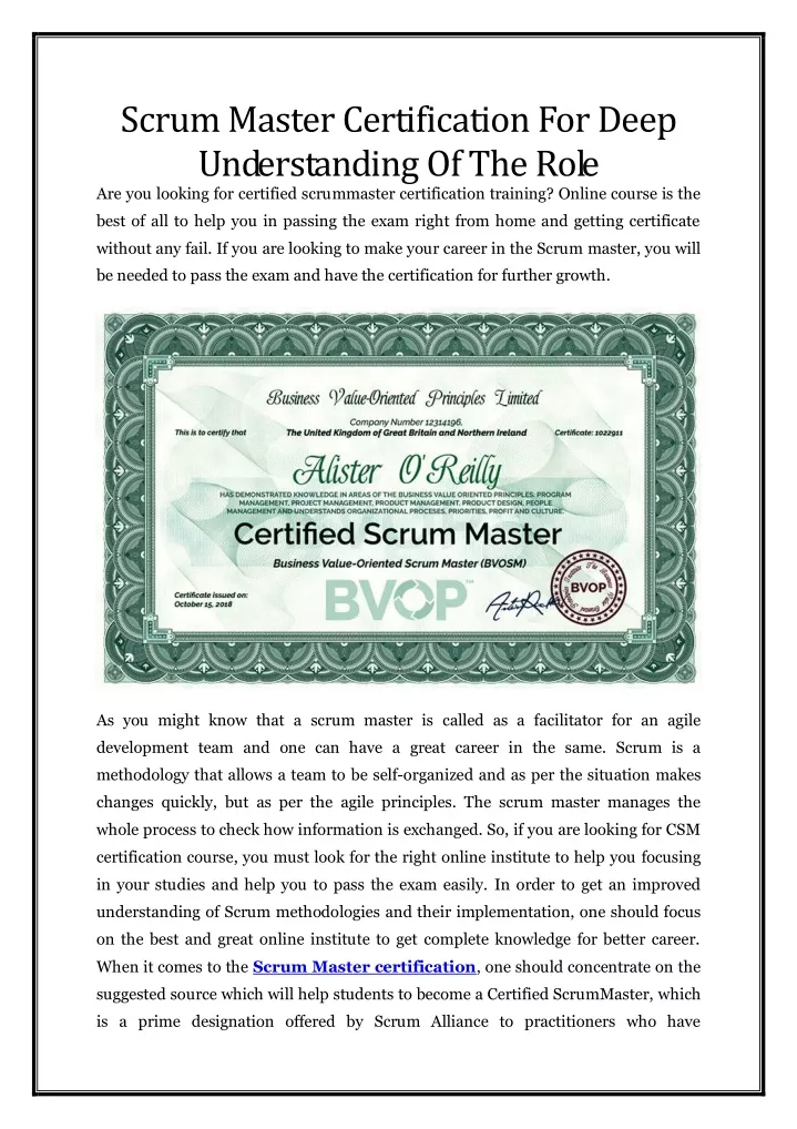 scrum master certification for deep understanding