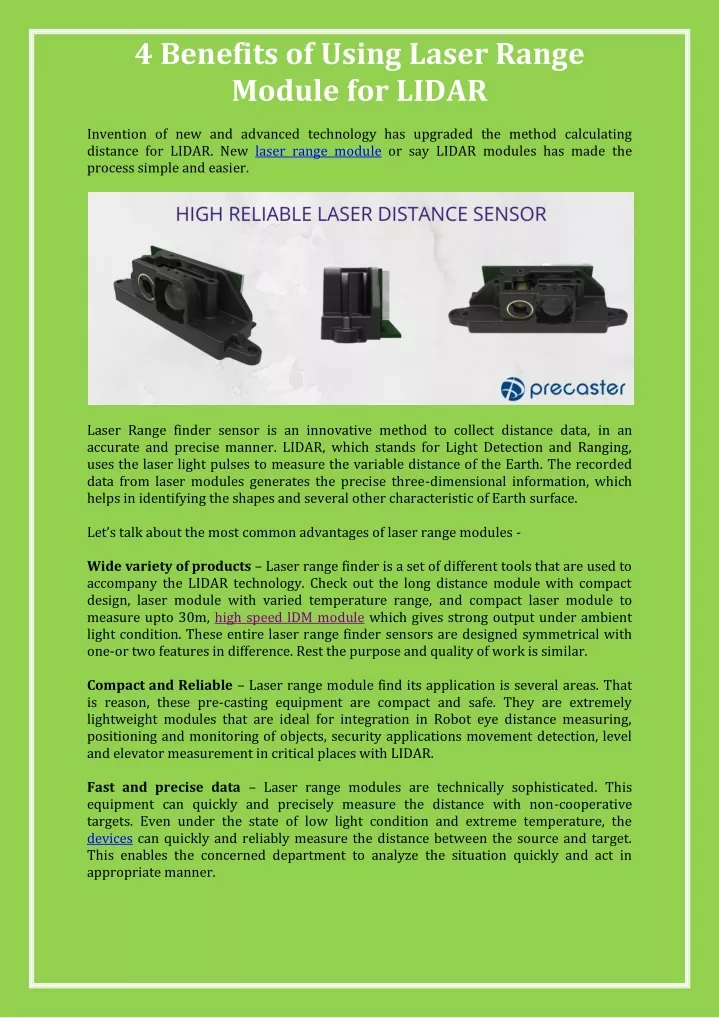 4 benefits of using laser range module for lidar