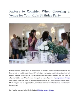 Factors to consider when choosing a venue for your kid’s birthday party