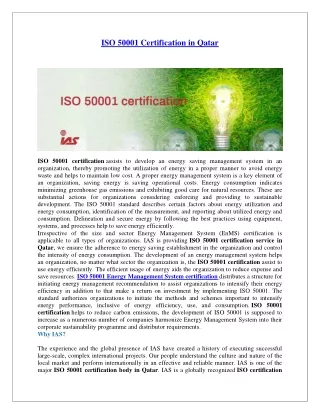 ISO 50001 Certification in Qatar | ISO 50001 Certification Agencies in Qatar