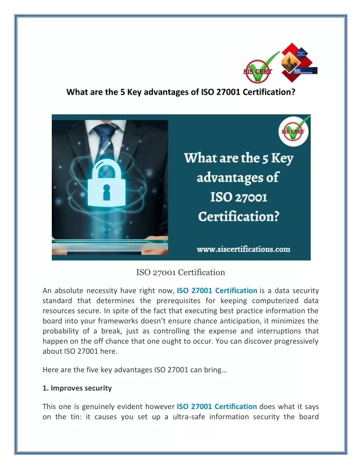 what are the 5 key advantages of iso 27001