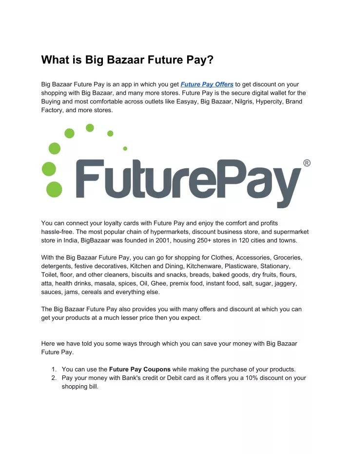 what is big bazaar future pay