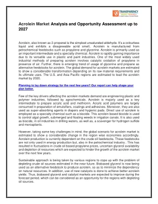 acrolein market analysis and opportunity