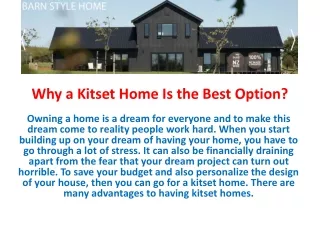 Why a Kitset Home Is the Best Option?