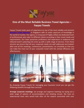 One of the Most Reliable Business Travel Agencies – Fayyaz Travels
