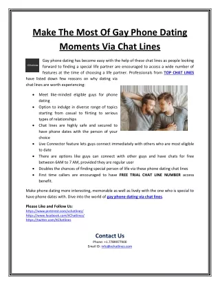 Make The Most Of Gay Phone Dating Moments Via Chat Lines