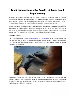 Don’t Underestimate the Benefits of Professional Bag Cleaning