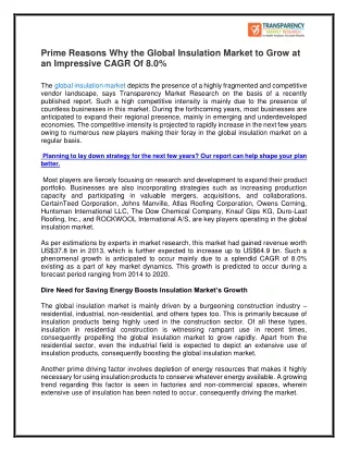 prime reasons why the global insulation market