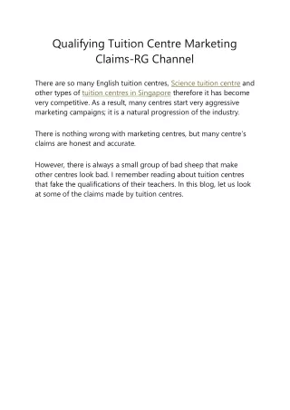 qualifying tuition centre marketing claims