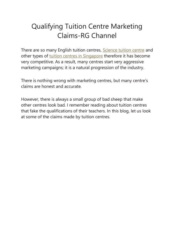 qualifying tuition centre marketing claims