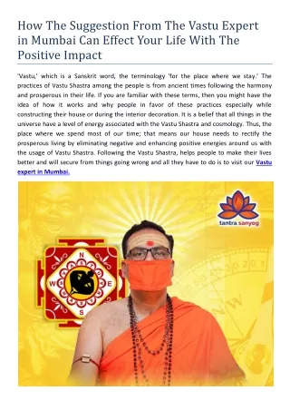 how the suggestion from the vastu expert