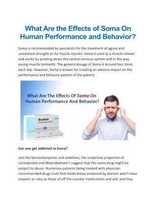 what are the effects of soma on human performance