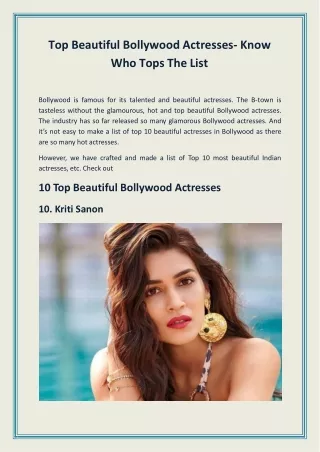 Top Beautiful Bollywood Actresses- Know Who Tops The List