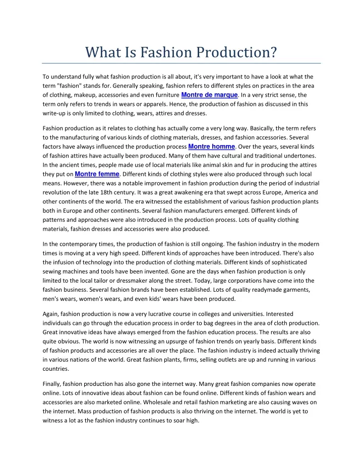 what is fashion production