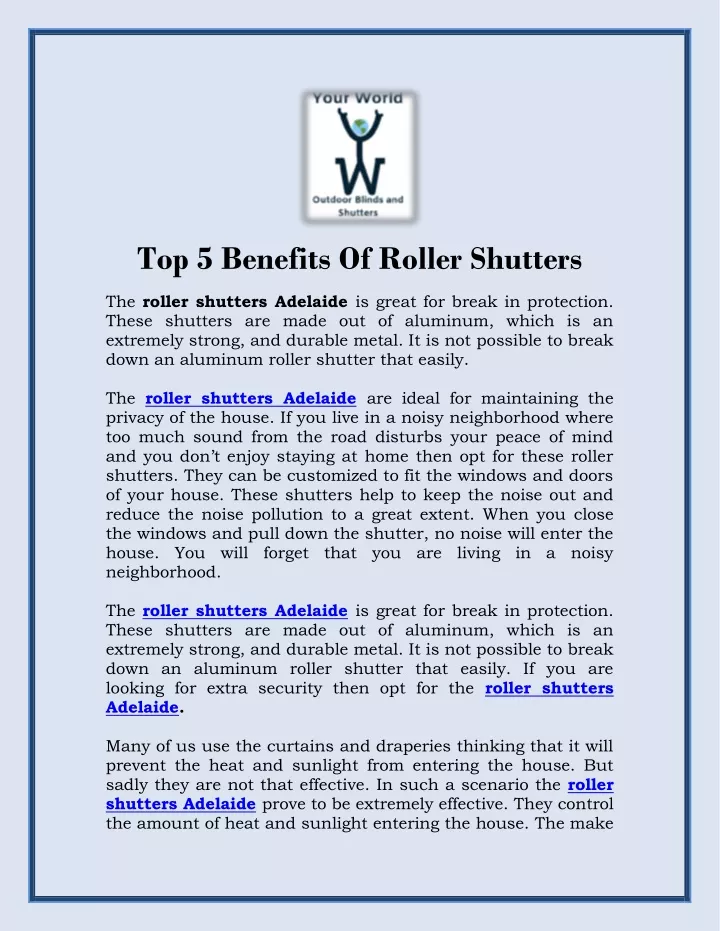 top 5 benefits of roller shutters the roller