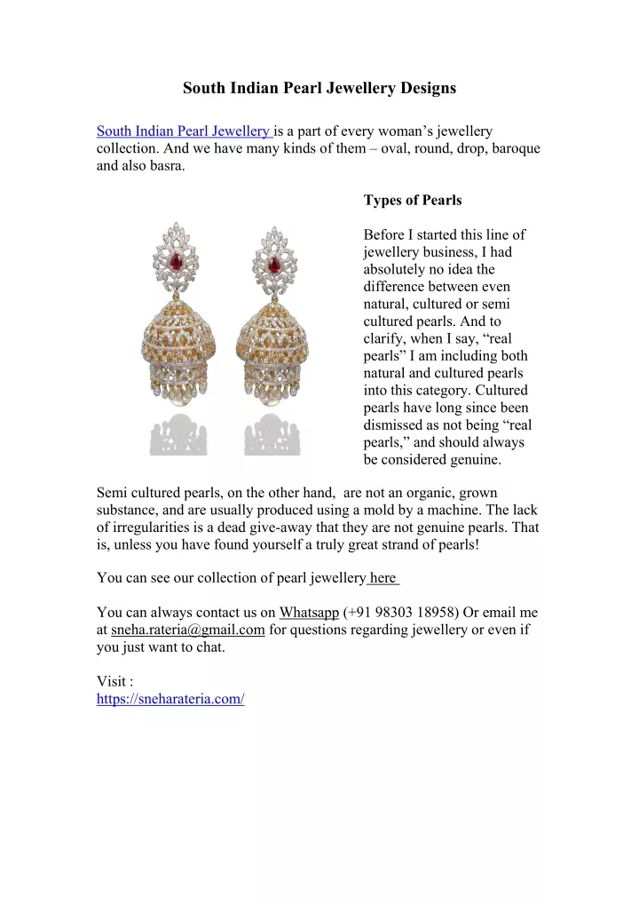 south indian pearl jewellery designs