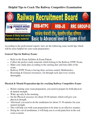 helpful tips to crack the railway competitive