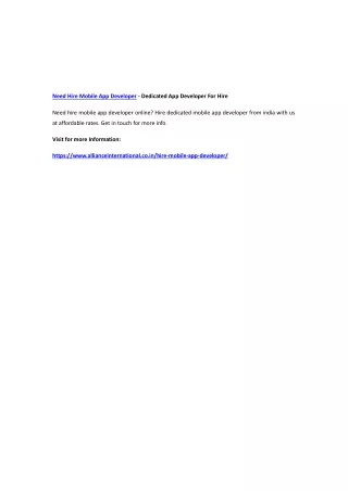 need hire mobile app developer dedicated