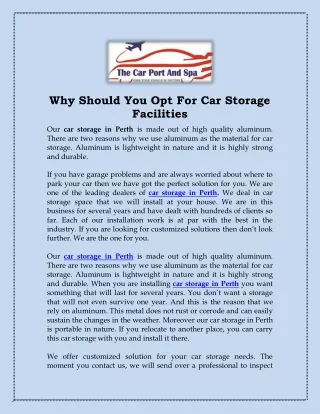 Why Should You Opt For Car Storage Facilities