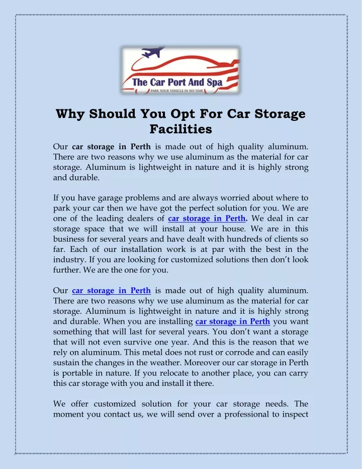 why should you opt for car storage facilities
