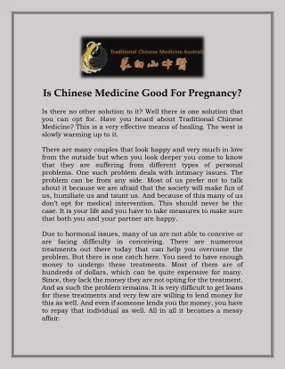 Is Chinese Medicine Good For Pregnancy?