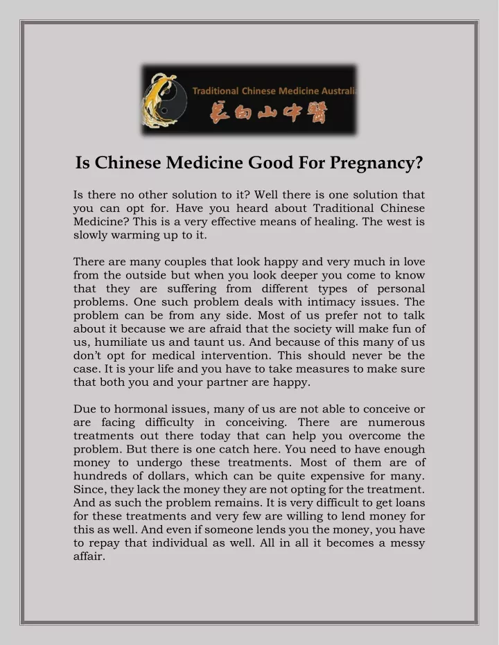is chinese medicine good for pregnancy is there