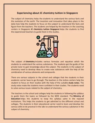 Undergoing through JC chemistry tuition in Singapore