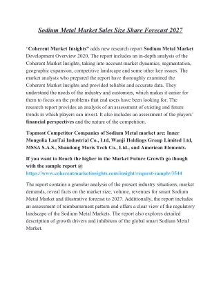 Sodium Metal Market Sales Size Share Forecast 2027