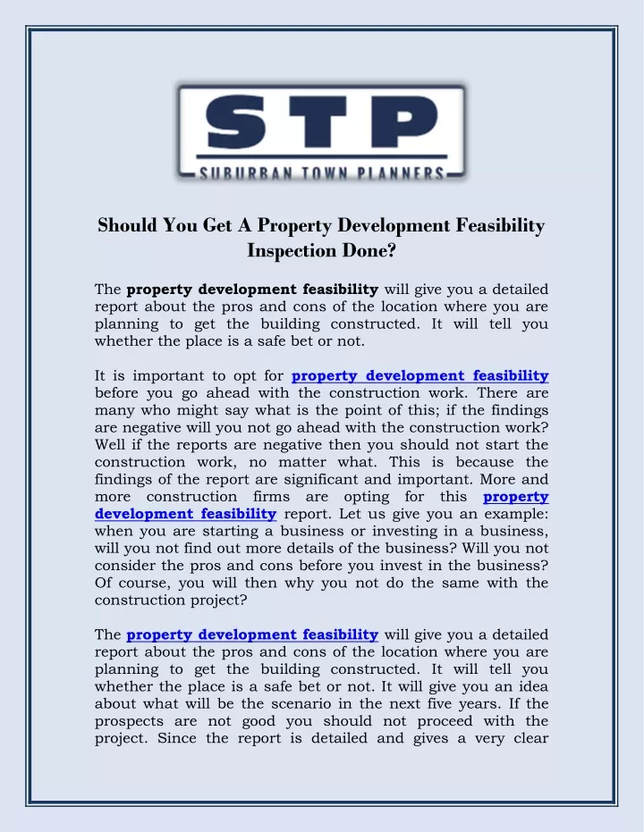 should you get a property development feasibility