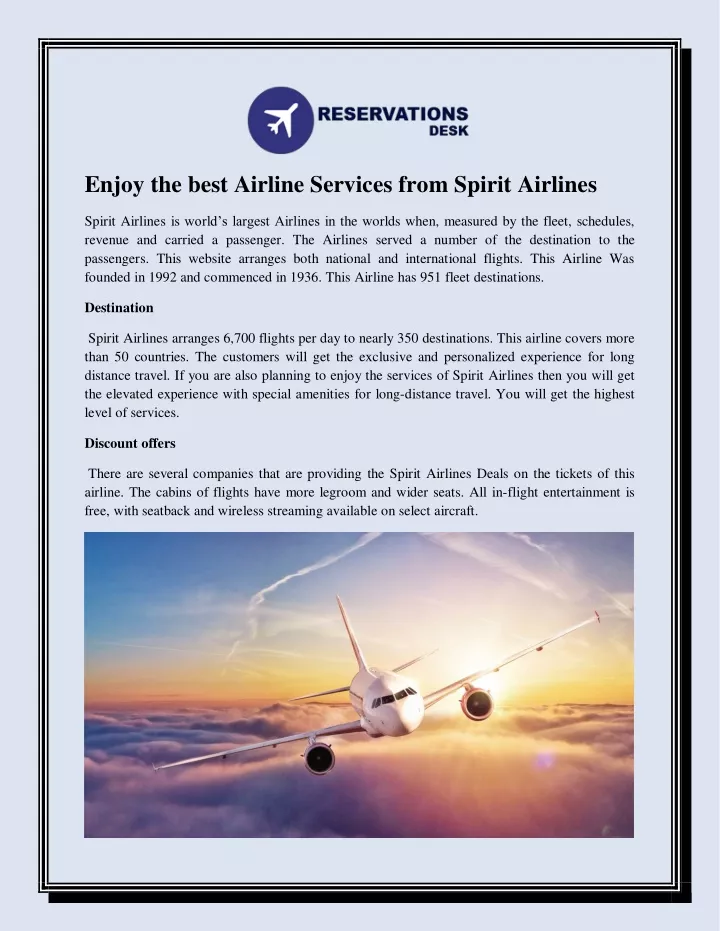 enjoy the best airline services from spirit