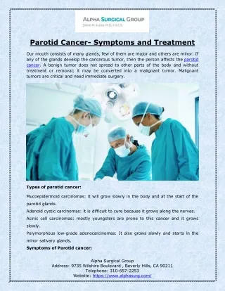 Parotid Cancer- Symptoms and Treatment