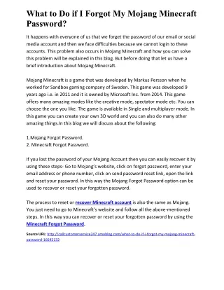 what to do if i forgot my mojang minecraft