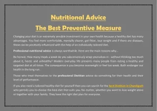 Nutritional Advice - The Best Prevent Measure